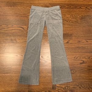 gray low-rise velour flared track pants